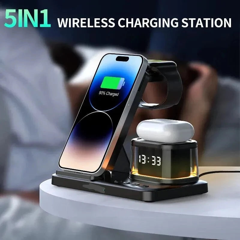 Wireless Charger Stand LED Light Alarm Clock iOS