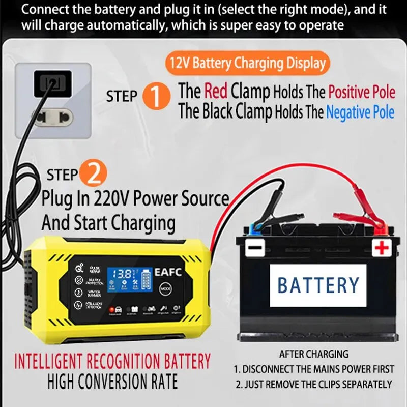 Smart Car and Motorcycle Battery Charger 6A 12V