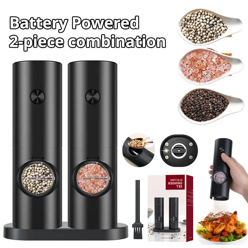 2 Pc Electric Salt and Pepper Grinder Battery Powered