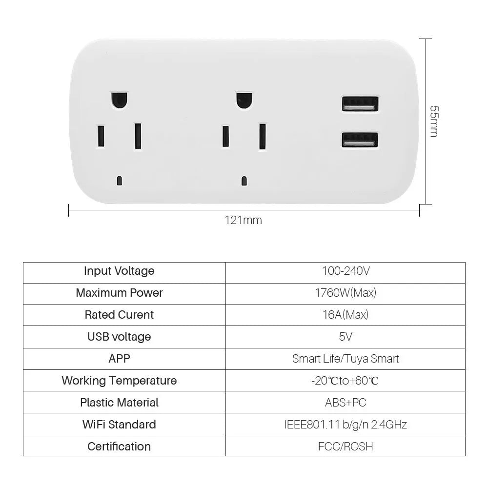 Smart WiFi Plug with Dual Ports and Outlets