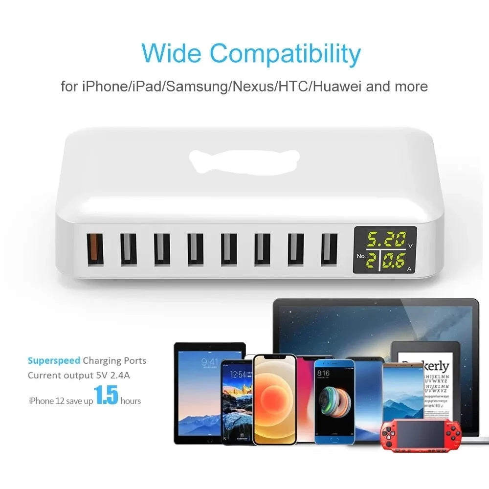 Mobile Phone Charging Station Desktop 8-Port USB Fast Charger