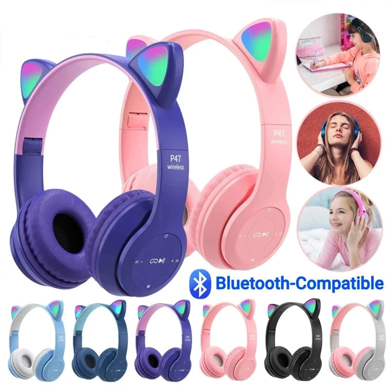 Cat Ears Wireless Headphone P47M with LED Light