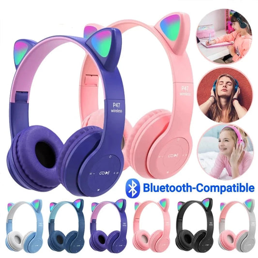 Cat Ears Wireless Headphone P47M with LED Light