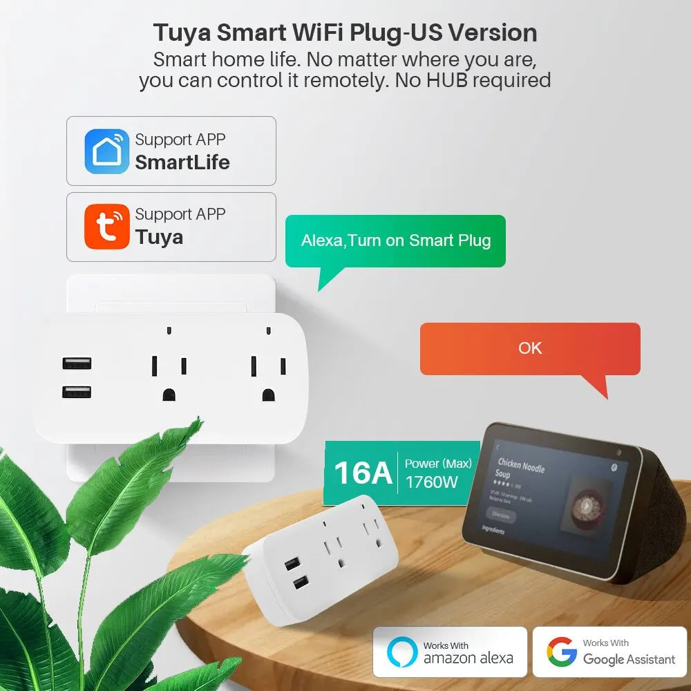 Smart WiFi Plug with Dual Ports and Outlets