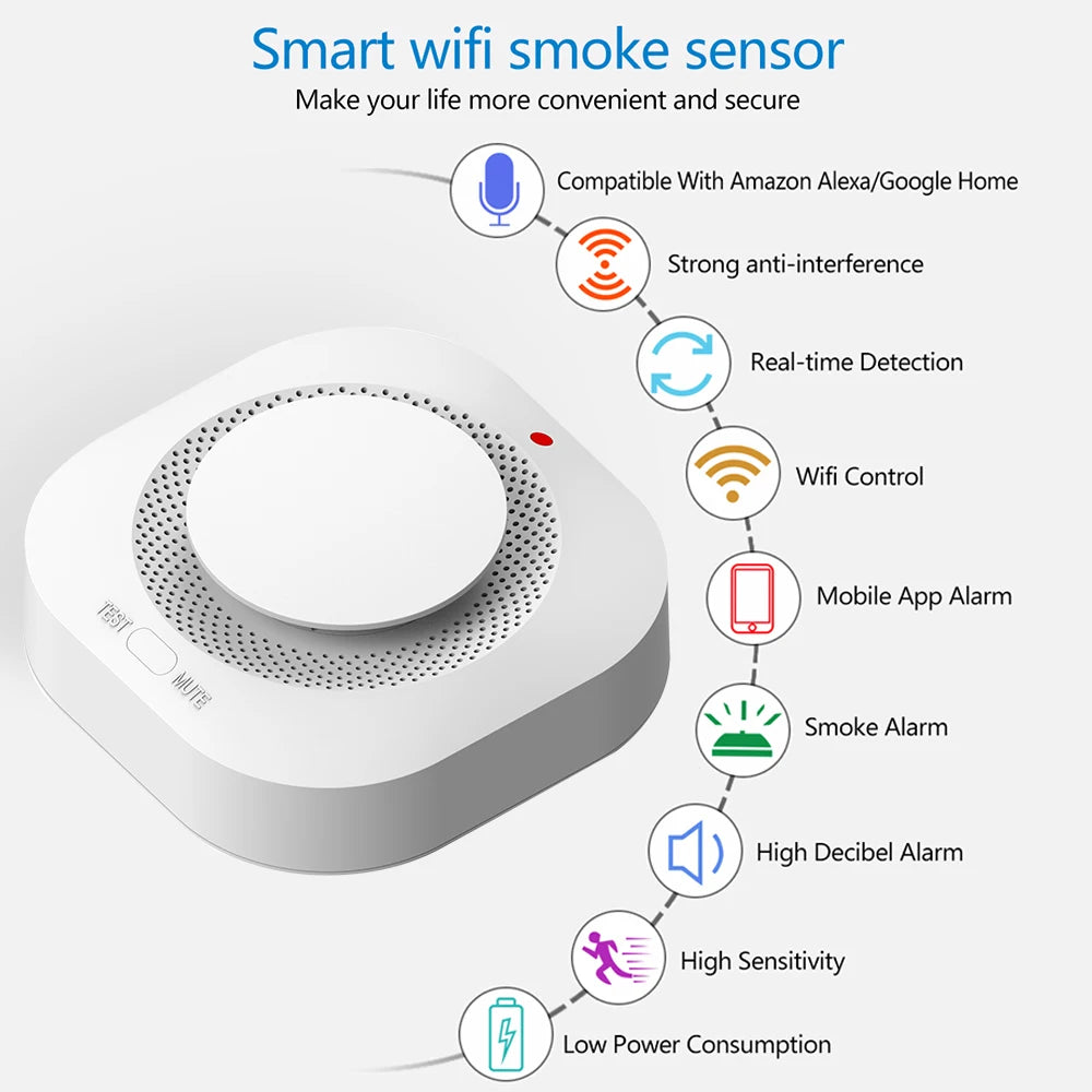 Smart Smoke Detector Sensor Alarm Home Security System