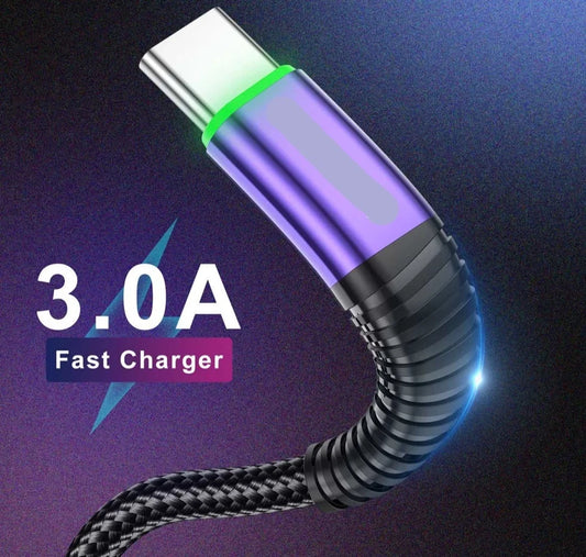 LED 3A Type C Micro Cable USB Fast Charging Cord