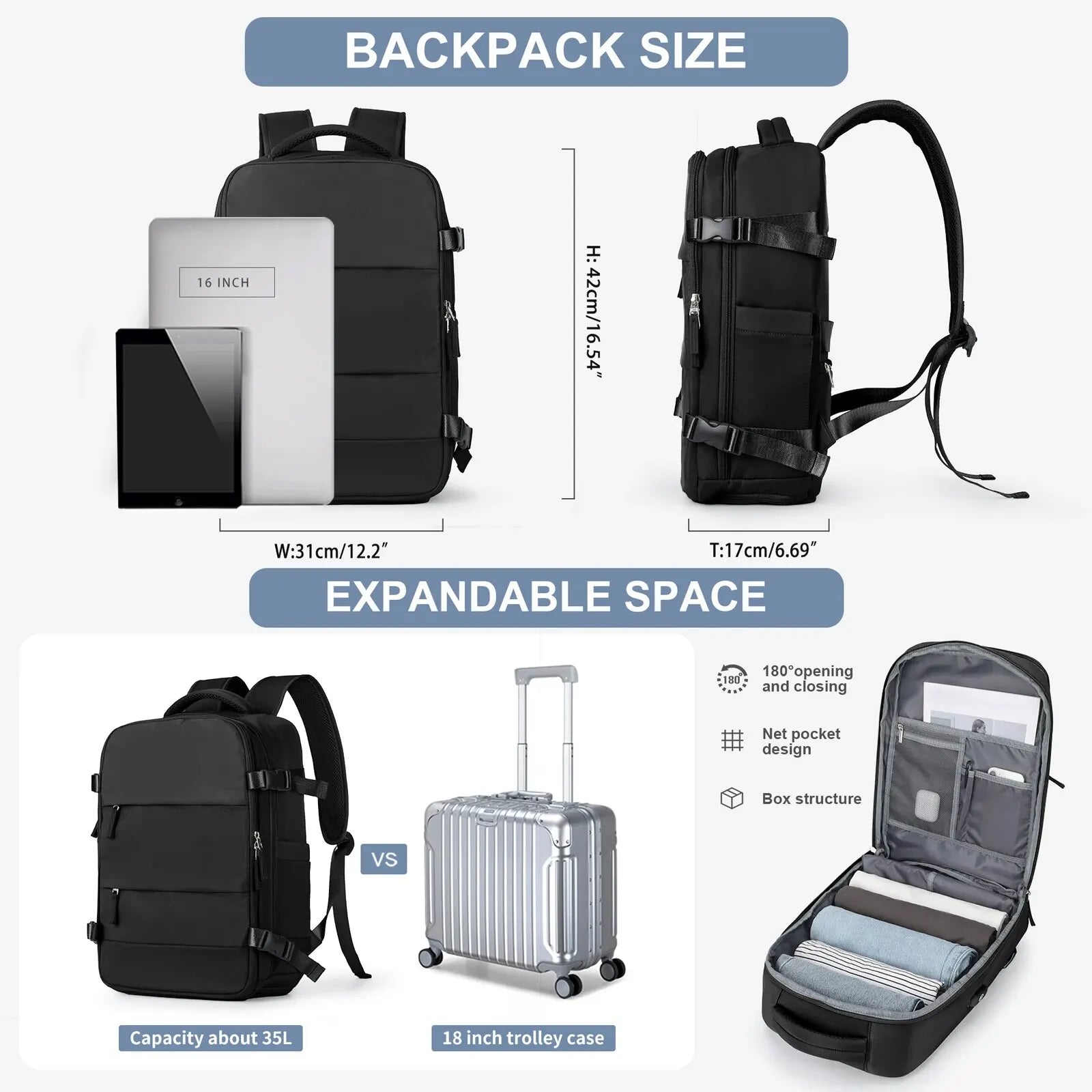 Men's Backpack USB Charging Waterproof