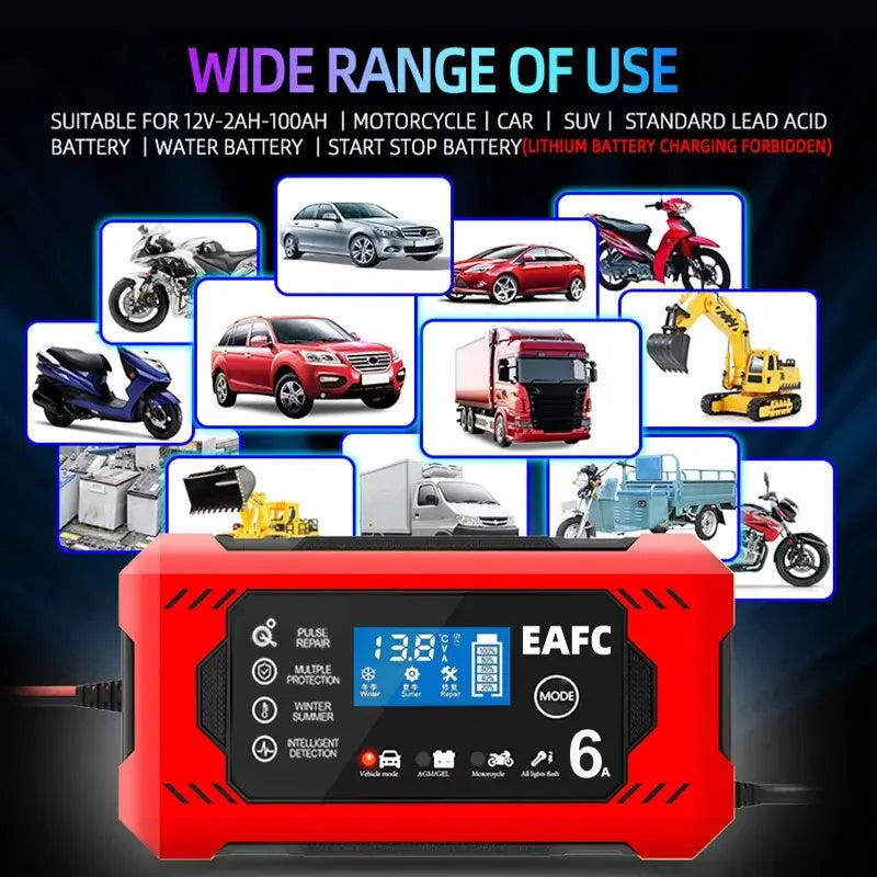 Smart Car and Motorcycle Battery Charger 6A 12V