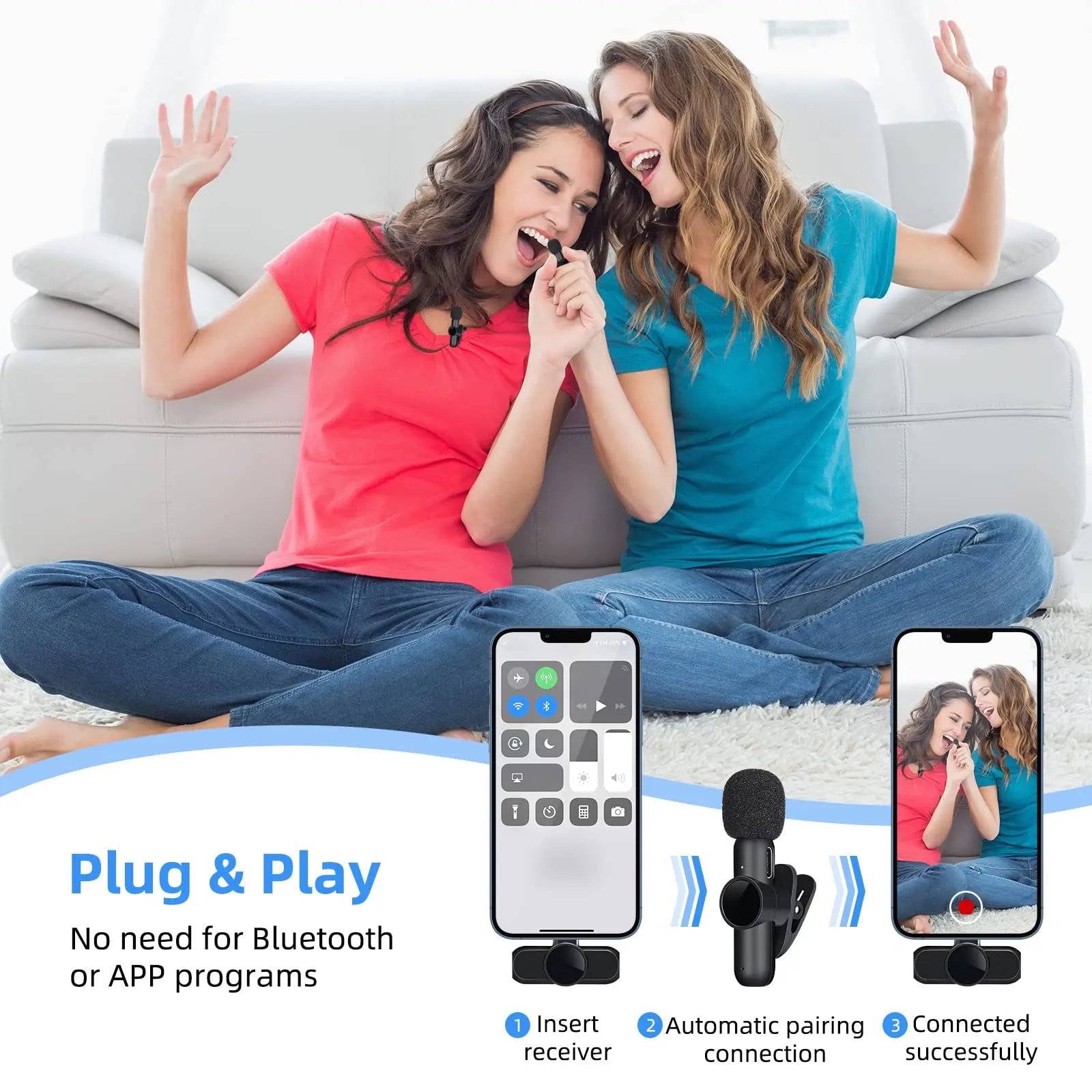 Wireless Mic Audio/Video Recording for iPhone/iPad/Android