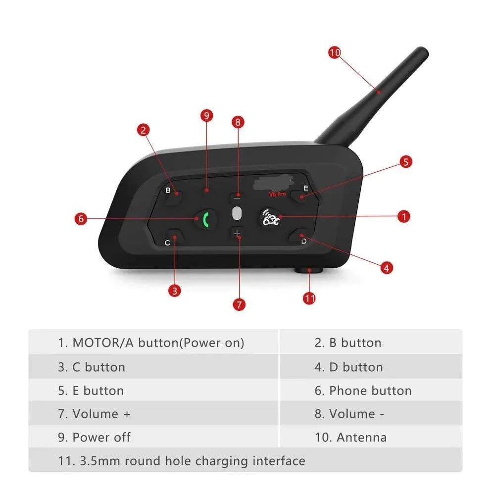 Motorcycle Intercom Bluetooth Waterproof Helmet Headset