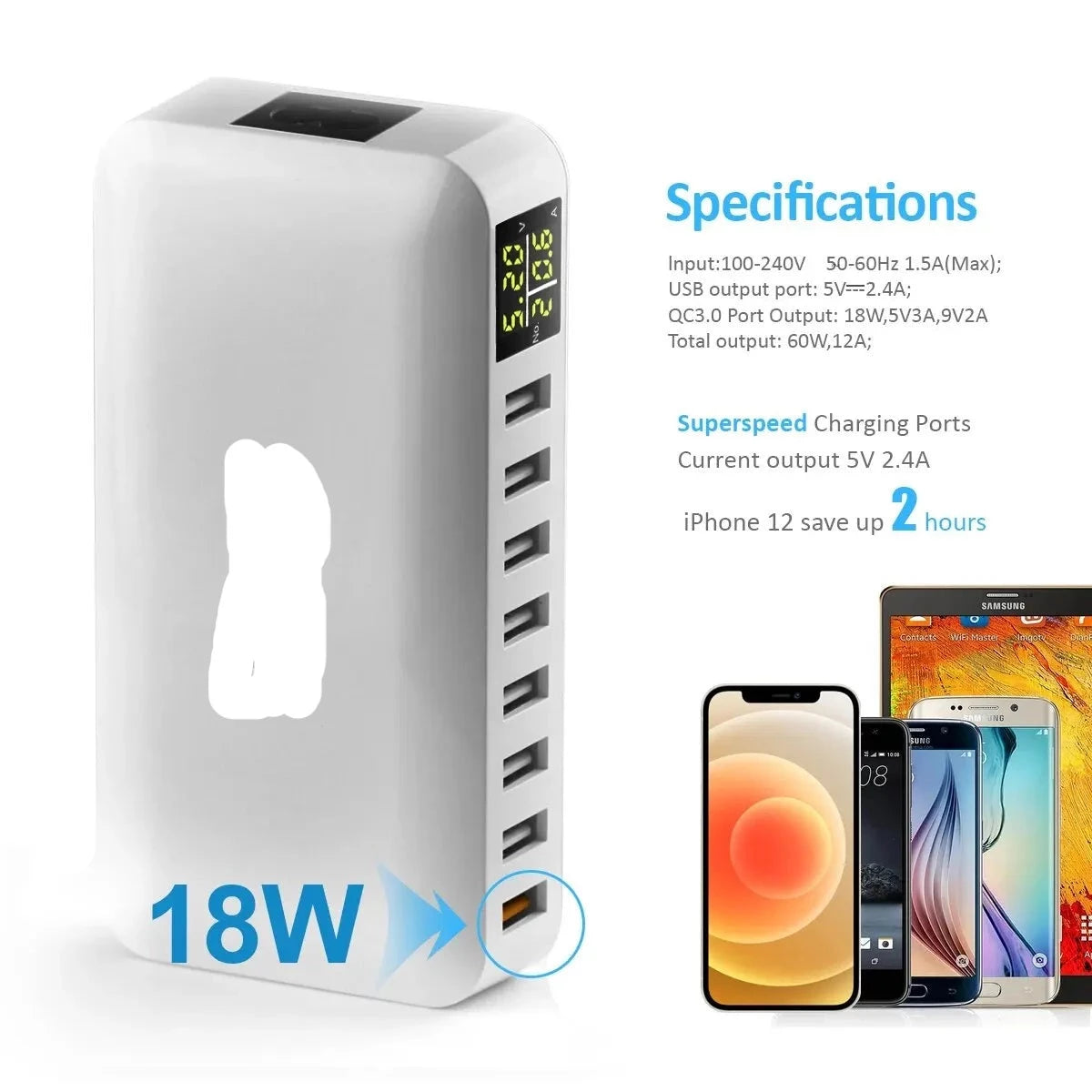 Mobile Phone Charging Station Desktop 8-Port USB Fast Charger