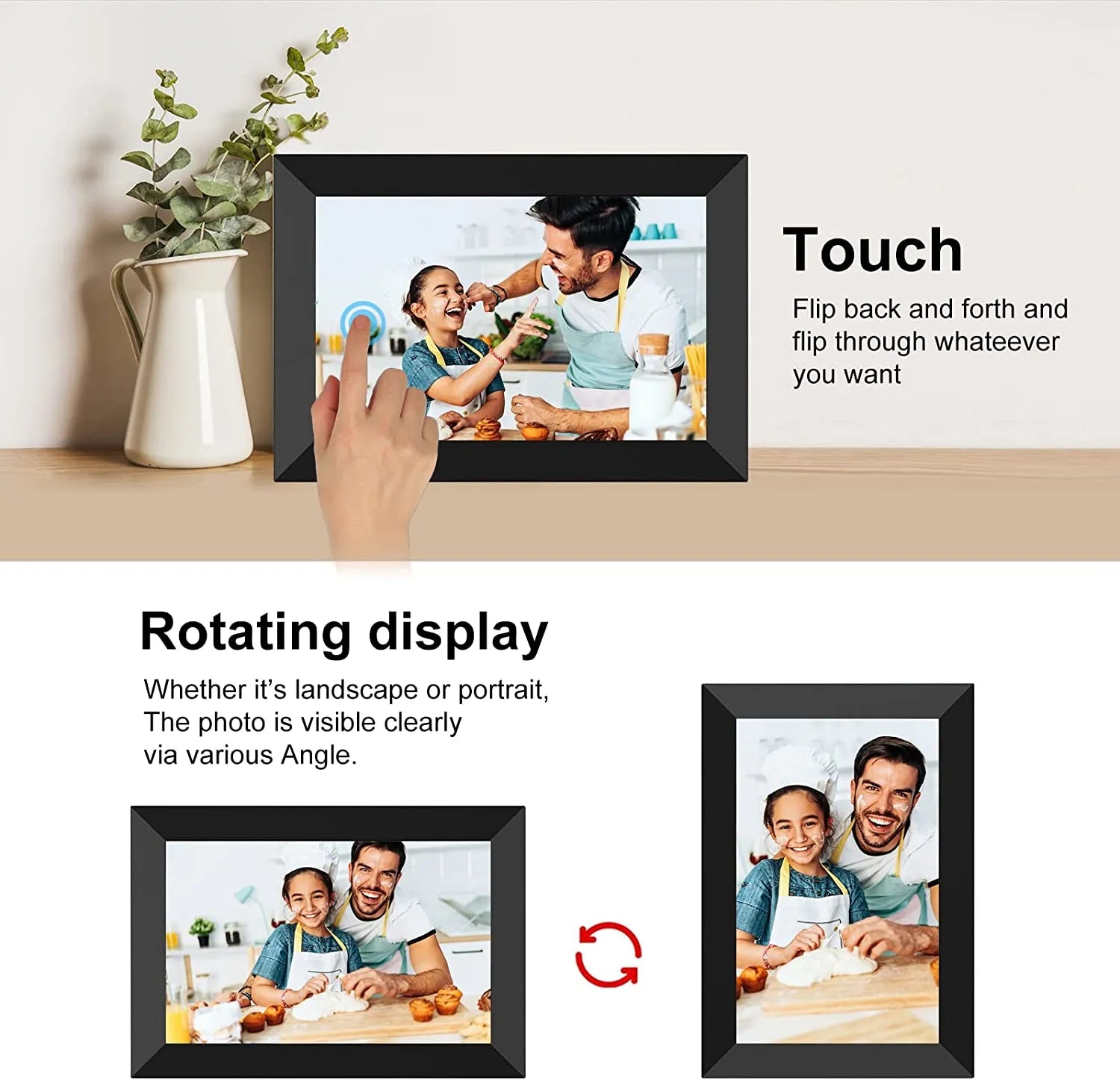 Smart Digital Picture Frame with 1280x800 IPS HD Touch Screen