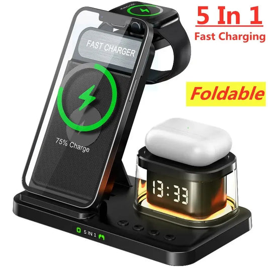 Wireless Charger Stand LED Light Alarm Clock iOS